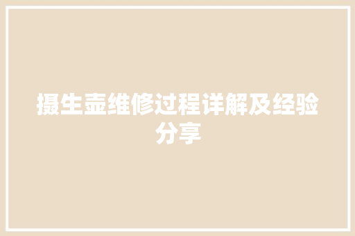 摄生壶维修过程详解及经验分享