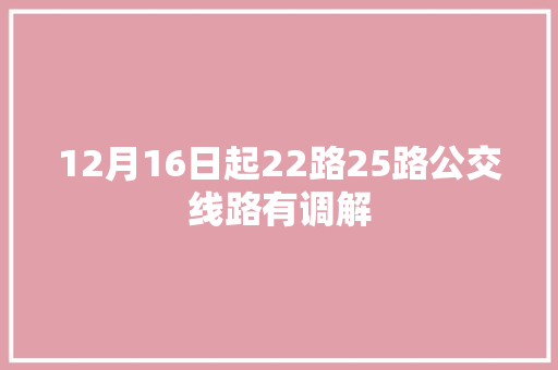 12月16日起22路25路公交线路有调解
