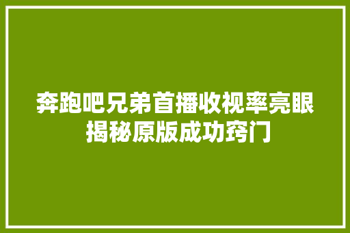 奔跑吧兄弟首播收视率亮眼 揭秘原版成功窍门