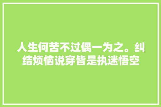 人生何苦不过偶一为之。纠结烦恼说穿皆是执迷悟空