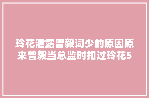 玲花泄露曾毅词少的原因原来曾毅当总监时扣过玲花500块工资