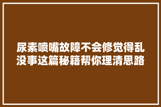 尿素喷嘴故障不会修觉得乱没事这篇秘籍帮你理清思路