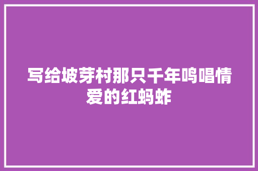 写给坡芽村那只千年鸣唱情爱的红蚂蚱