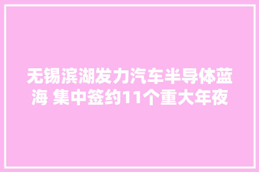 无锡滨湖发力汽车半导体蓝海 集中签约11个重大年夜项目