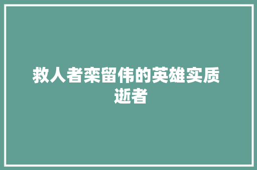 救人者栾留伟的英雄实质  逝者