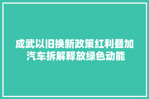 成武以旧换新政策红利叠加 汽车拆解释放绿色动能