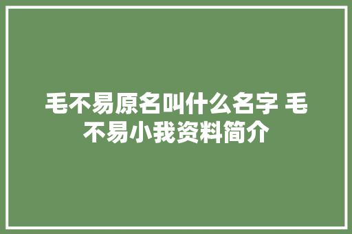 毛不易原名叫什么名字 毛不易小我资料简介