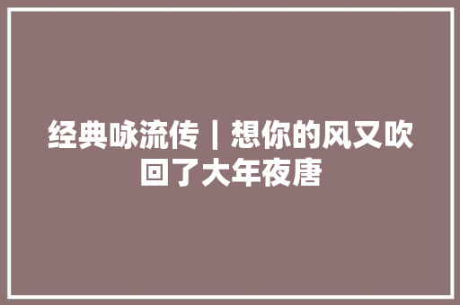 经典咏流传｜想你的风又吹回了大年夜唐