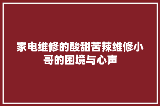 家电维修的酸甜苦辣维修小哥的困境与心声
