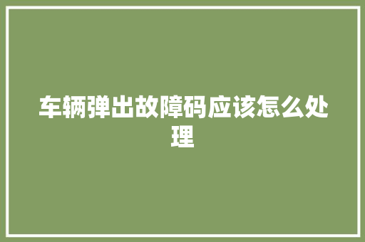 车辆弹出故障码应该怎么处理