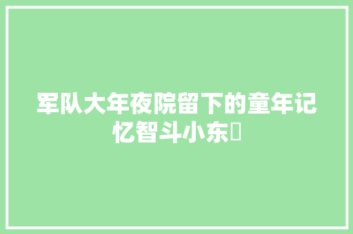 军队大年夜院留下的童年记忆智斗小东風