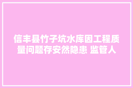 信丰县竹子坑水库因工程质量问题存安然隐患 监管人员被处理
