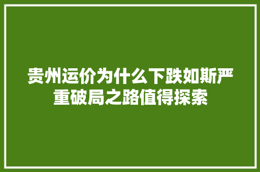 贵州运价为什么下跌如斯严重破局之路值得探索