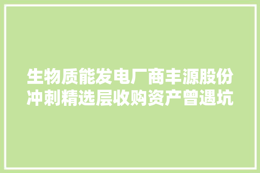 生物质能发电厂商丰源股份冲刺精选层收购资产曾遇坑损失切切