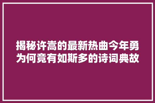 揭秘许嵩的最新热曲今年勇为何竟有如斯多的诗词典故