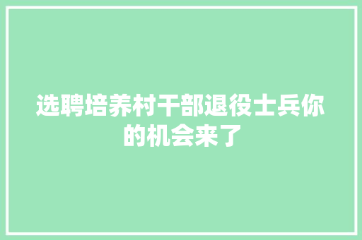 选聘培养村干部退役士兵你的机会来了