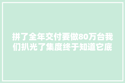 拼了全年交付要做80万台我们扒光了集度终于知道它底气何来