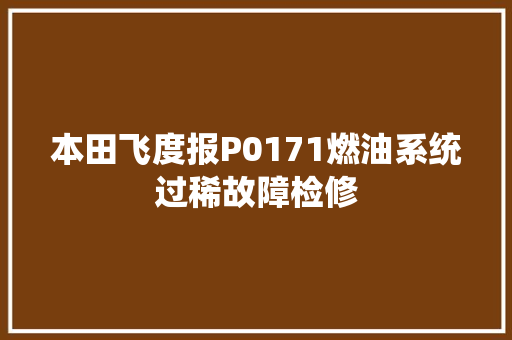 本田飞度报P0171燃油系统过稀故障检修