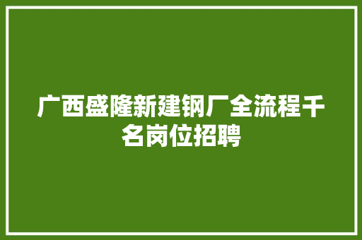 广西盛隆新建钢厂全流程千名岗位招聘