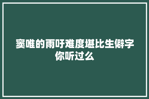 窦唯的雨吁难度堪比生僻字你听过么