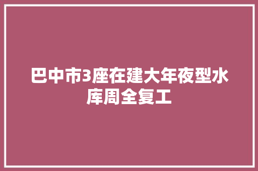 巴中市3座在建大年夜型水库周全复工