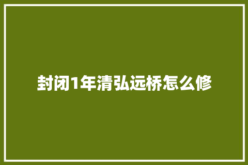 封闭1年清弘远桥怎么修