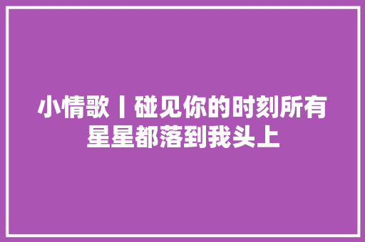 小情歌丨碰见你的时刻所有星星都落到我头上