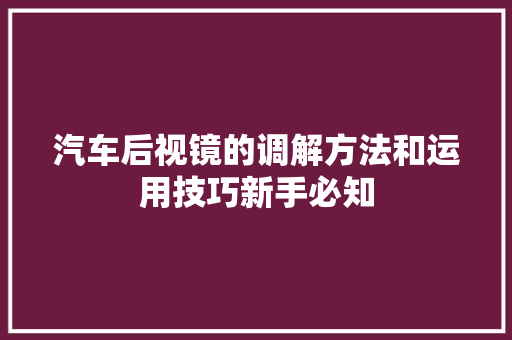 汽车后视镜的调解方法和运用技巧新手必知 汽车知识