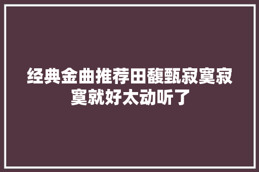 经典金曲推荐田馥甄寂寞寂寞就好太动听了