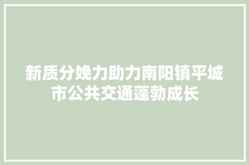 新质分娩力助力南阳镇平城市公共交通蓬勃成长