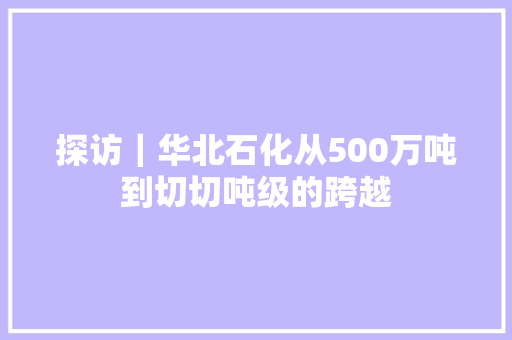 探访｜华北石化从500万吨到切切吨级的跨越