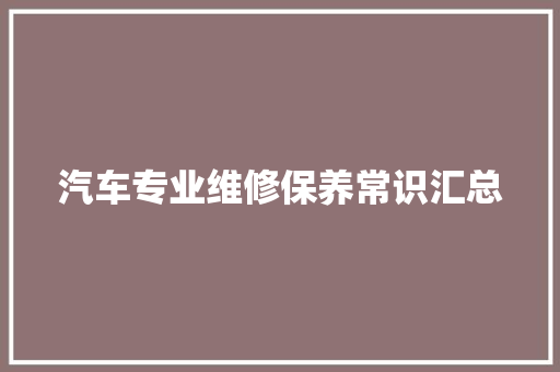 汽车专业维修保养常识汇总