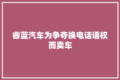 睿蓝汽车为争夺换电话语权而卖车