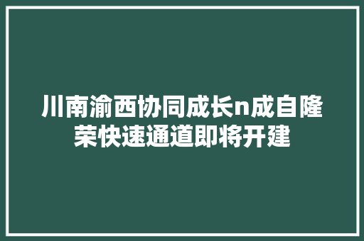 川南渝西协同成长n成自隆荣快速通道即将开建