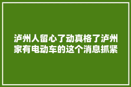泸州人留心了动真格了泸州家有电动车的这个消息抓紧看 汽车知识