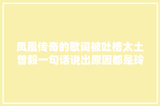 凤凰传奇的歌词被吐槽太土曾毅一句话说出原因都是玲花的错