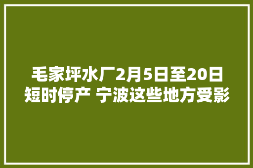毛家坪水厂2月5日至20日短时停产 宁波这些地方受影响
