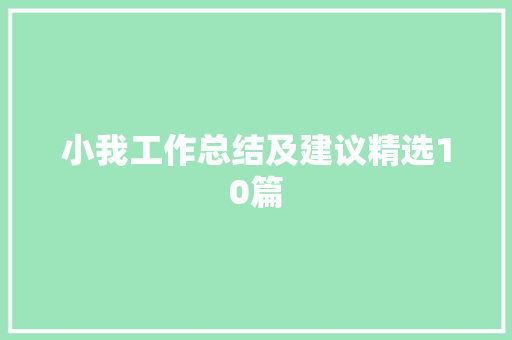 小我工作总结及建议精选10篇