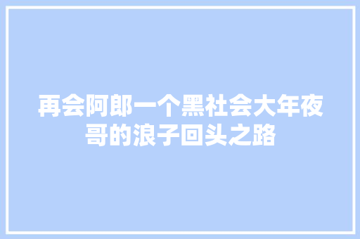 再会阿郎一个黑社会大年夜哥的浪子回头之路
