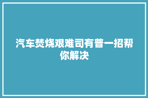 汽车焚烧艰难司有普一招帮你解决