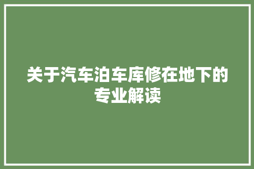 关于汽车泊车库修在地下的专业解读