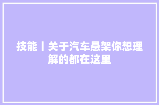技能丨关于汽车悬架你想理解的都在这里