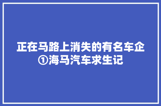 正在马路上消失的有名车企①海马汽车求生记