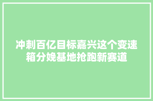 冲刺百亿目标嘉兴这个变速箱分娩基地抢跑新赛道