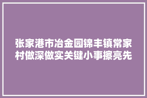 张家港市冶金园锦丰镇常家村做深做实关键小事擦亮先锋做事底色