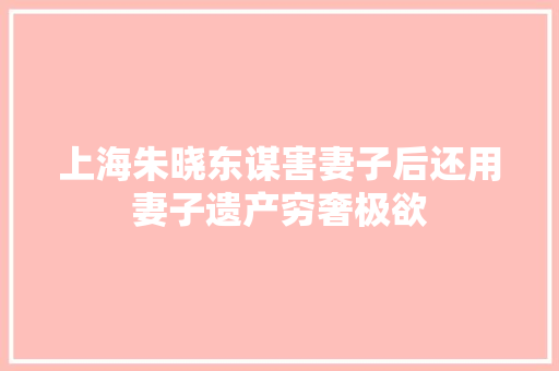 上海朱晓东谋害妻子后还用妻子遗产穷奢极欲