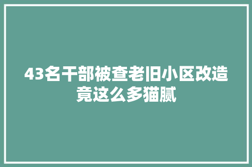 43名干部被查老旧小区改造竟这么多猫腻