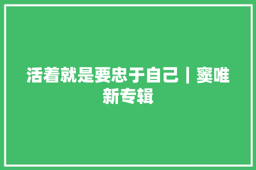活着就是要忠于自己｜窦唯新专辑