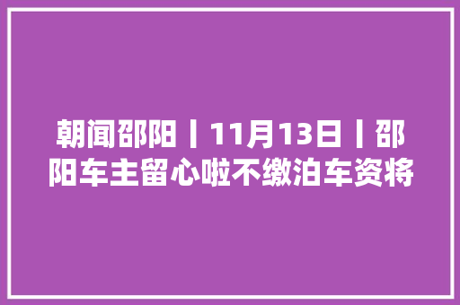 朝闻邵阳丨11月13日丨邵阳车主留心啦不缴泊车资将被纳入社会诚信系统