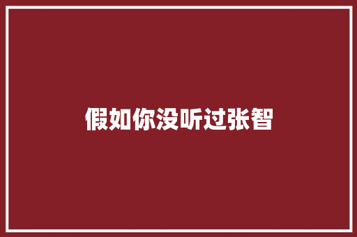 假如你没听过张智